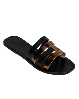 Carpo Black Gold Leather Sandals