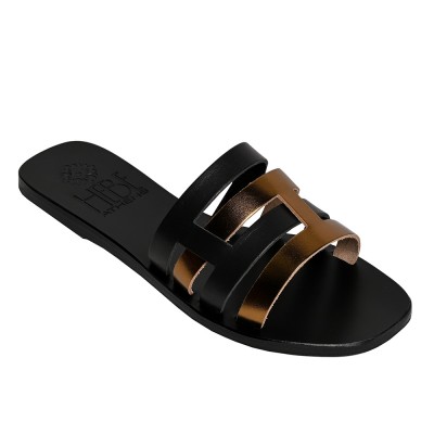 Carpo Black Gold Leather Sandals
