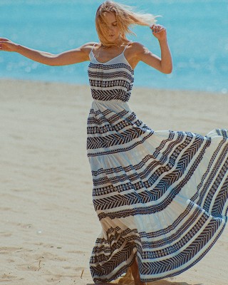 Navy Blue & Off White Maxi Dress