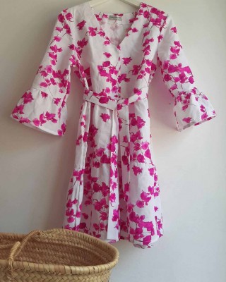 Jane White Pink Bougainvillea Dress