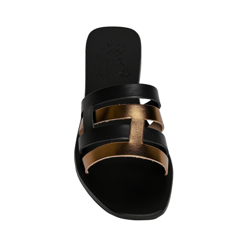 Carpo Black Gold Leather Sandals