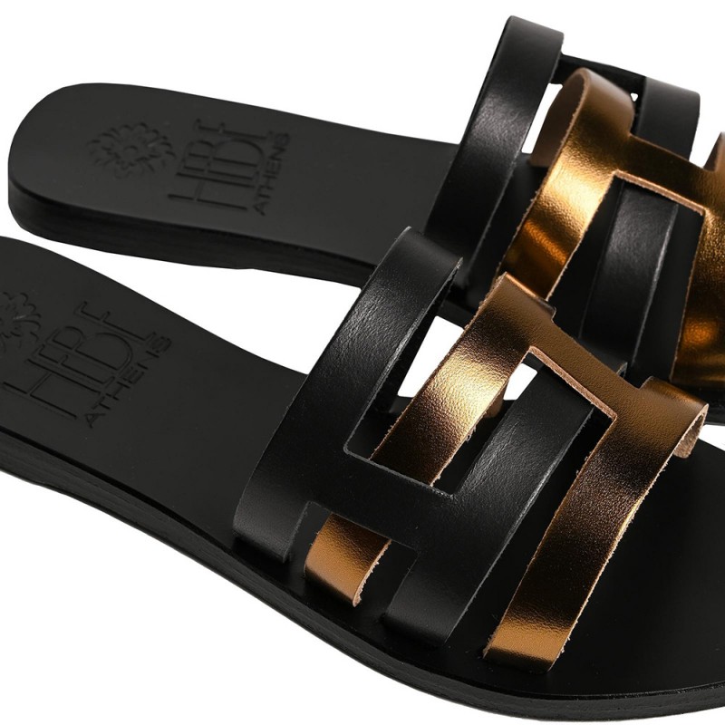 Carpo Black Gold Leather Sandals