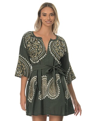 Paisley Khaki White Gold Short dress