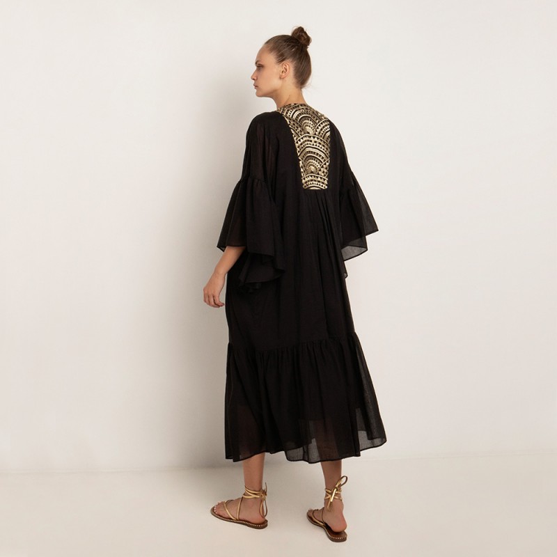 Kori Black Gold Embroidered Dress