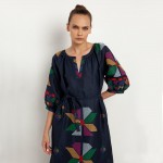 Kori Aeolis Navy Blue Multi Green Dress