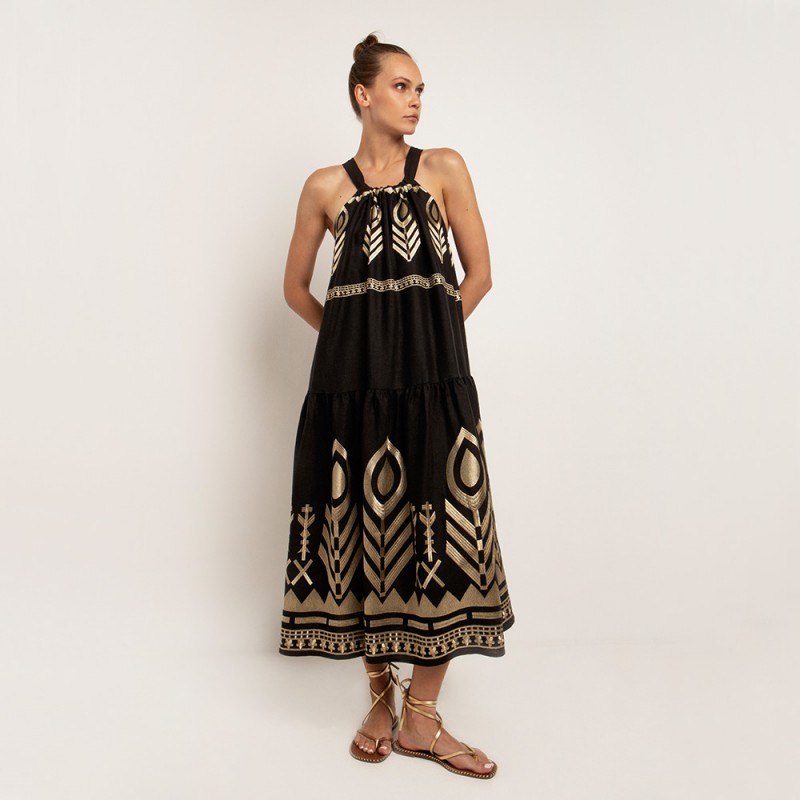 Kori Black Gold Long Dress