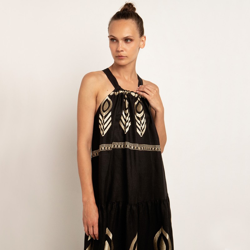 Kori Black Gold Long Dress